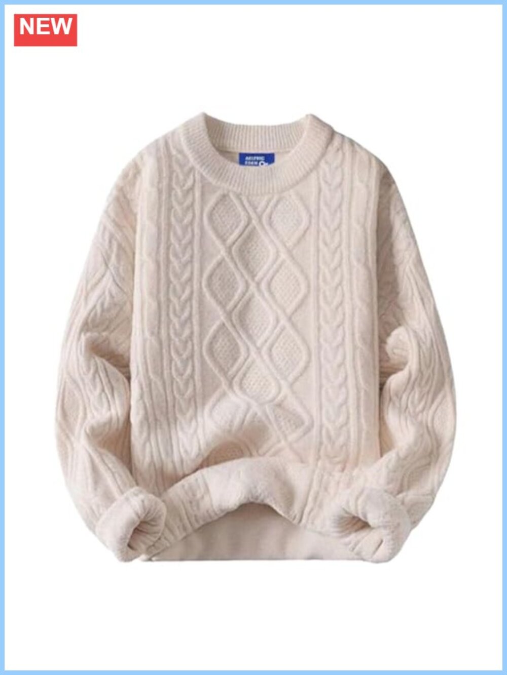 Oversized Cable Knit Sweater Crewneck Pullover Long Sleeve Stretch Vintage